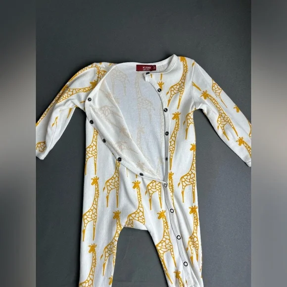 Milkbarn Gold Giraffes Organic Cotton Knit Snap Front Footie Size 3-6M - Picture 5 of 10